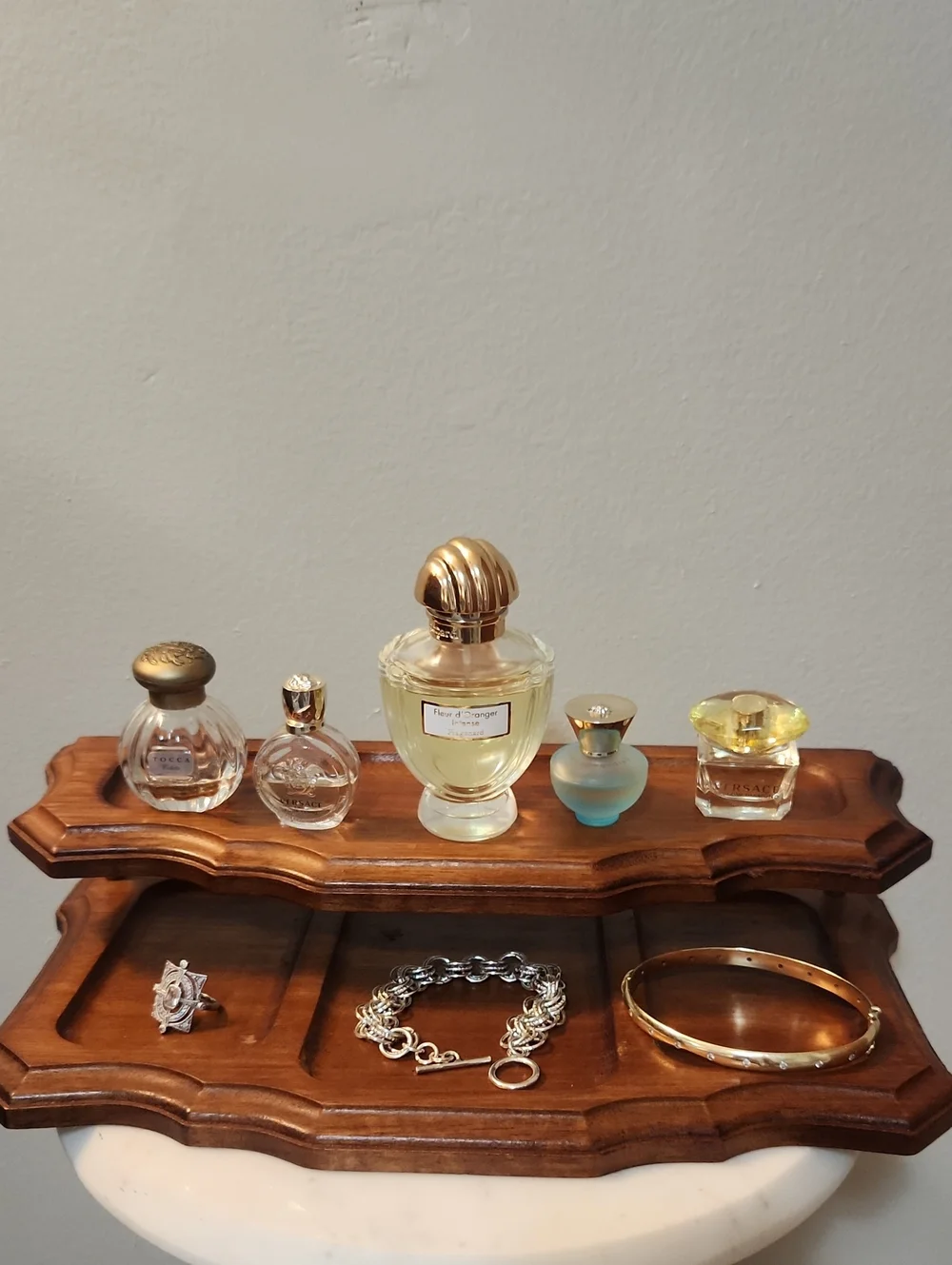 Vintage MCM 2-Tier Walnut Wooden Desk Organizer & Valet Tray